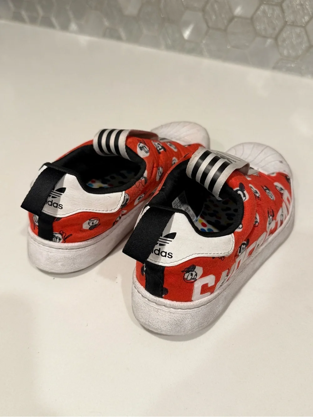 adidas Kids Red and White Mickey Slip-On Sneakers